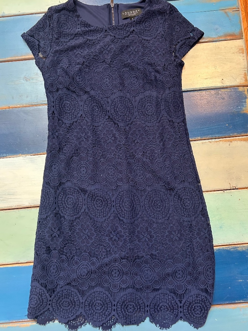 Laundry by Shelli Segal Navy Floral Lace Sheath Dress Size 4